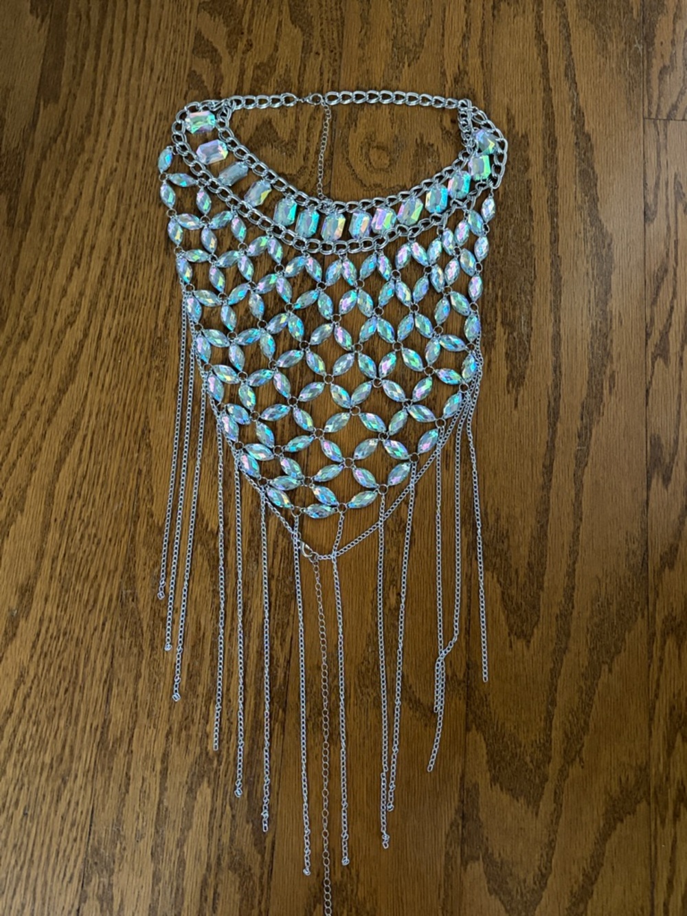 Silver Iridescent Fringe Statement necklace- Women Jewelry
